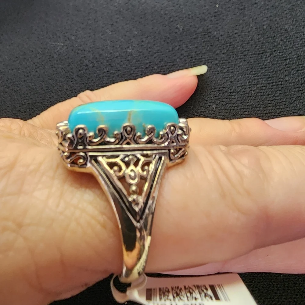 NWT Sterling Silver & 3/4 inch Long Stone Turquoise Ring SZ 10?